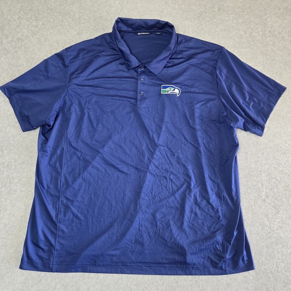 Seattle Seahawks‎ Men's Polo Shirt Cutter & Buck Short Sleeve Blue 4XL Retro NFL